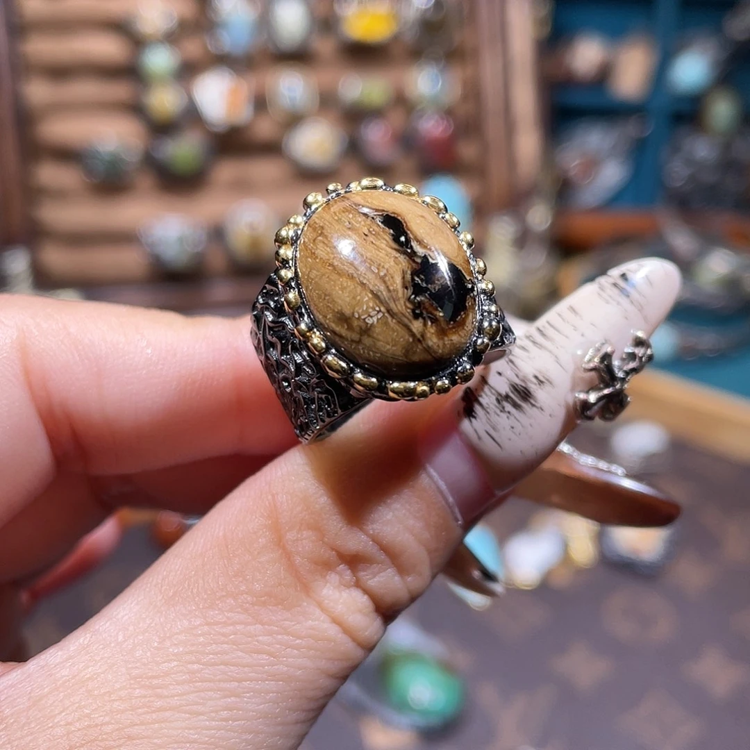 咸***-琥珀银S925镶嵌戒指戒指