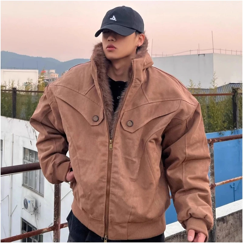 加大码300斤痞帅座山雕短款连帽棉服男装秋冬宽松加厚夹克衫外套2