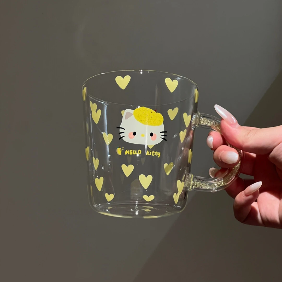 MOMO高颜值卡通KT玻璃杯清新马卡龙系彩色把手高硼硅加厚耐热玻璃