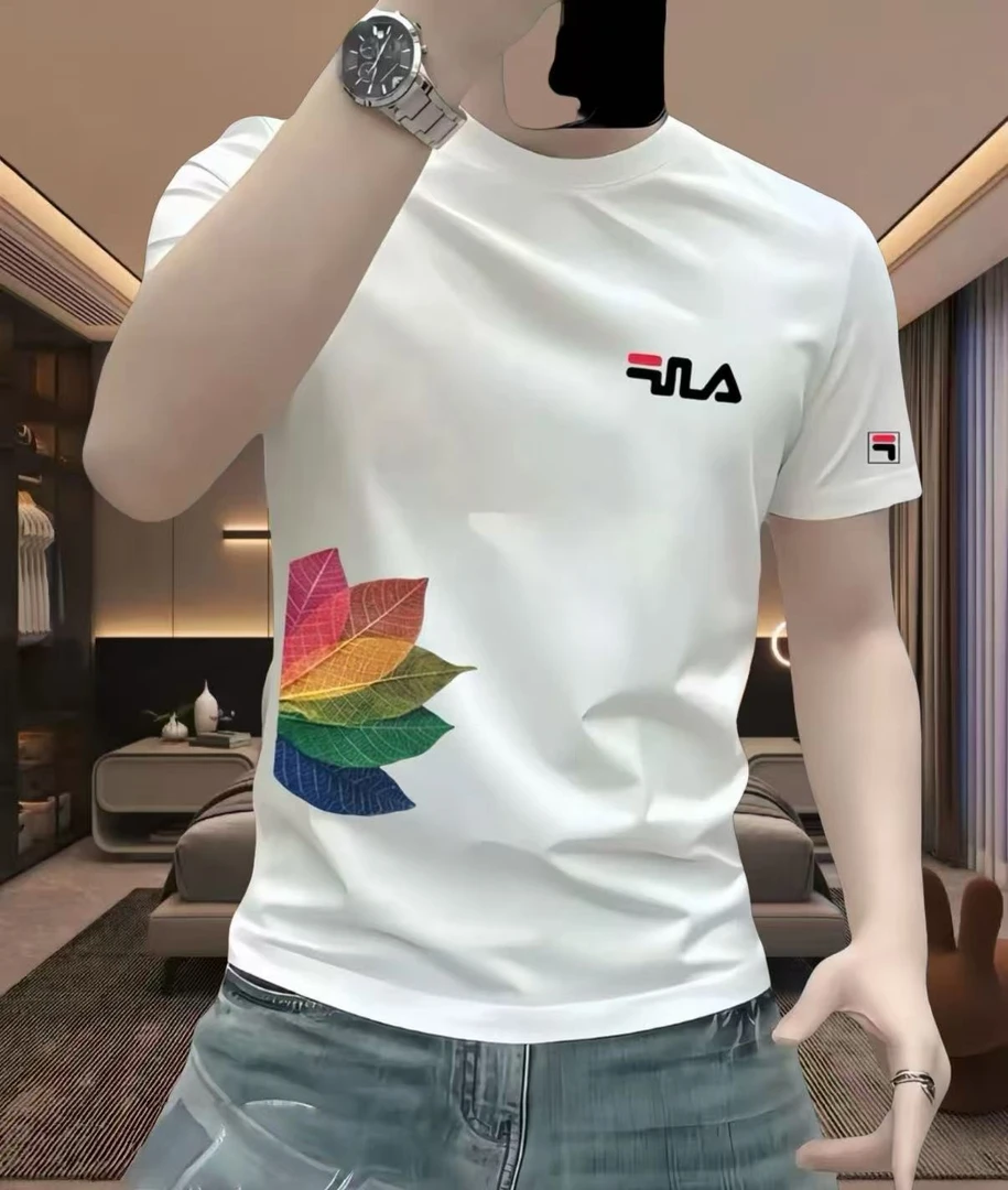 潮牌新款美港风个性潮流印花修身男圆领弹力短袖百搭休闲上衣