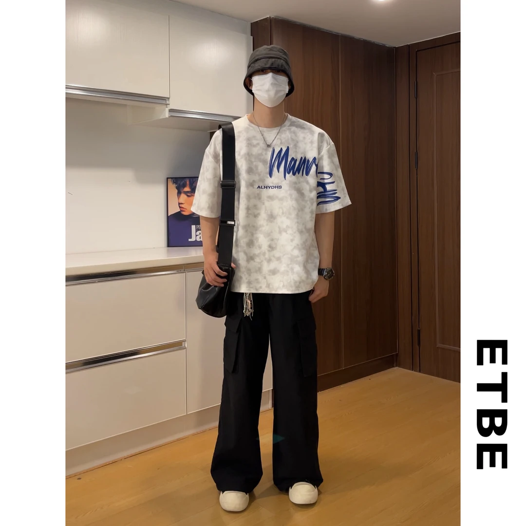 夏季情侣宽松英文字母热转印圆领T恤上衣百搭短袖美式重磅潮流