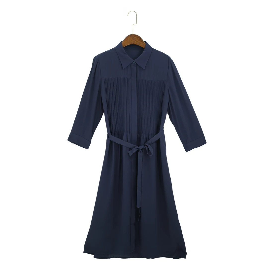 【高品蚕丝】鬼绉单排多扣衬衫领连衣裙小众设计师轻奢气质K25L620