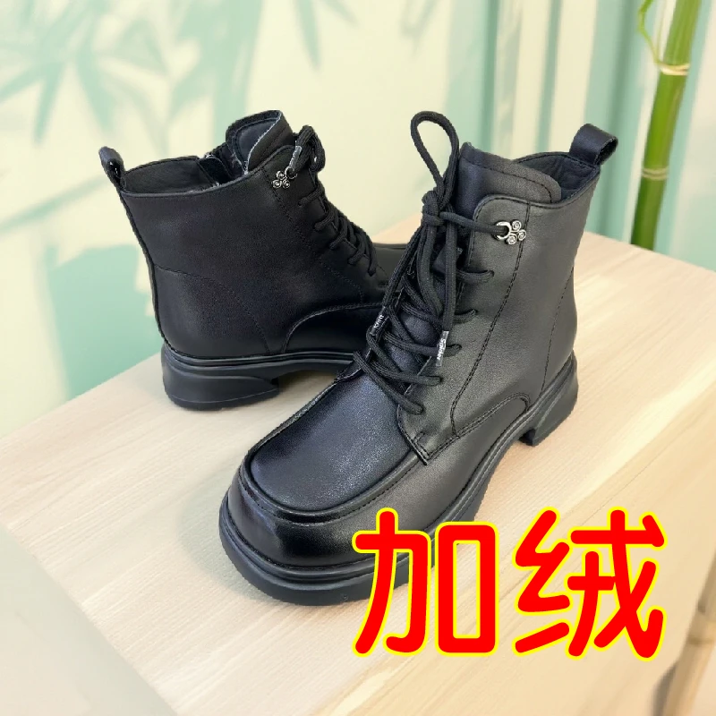 蜘蛛王冬季新款女士女款马丁靴女靴短靴羊毛靴棉鞋加绒加厚皮鞋