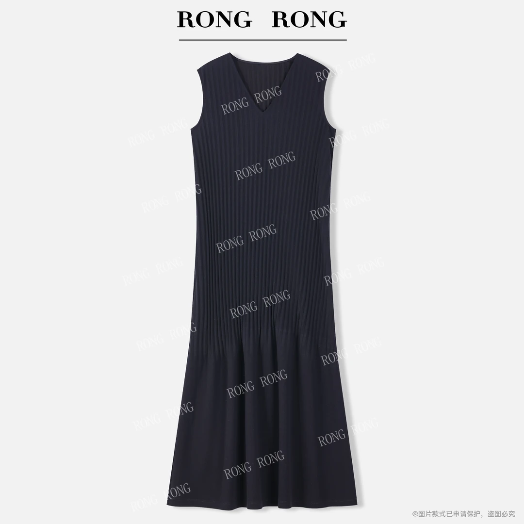 溶溶T【蓝海人鱼】RONGRONG重工风琴褶拼接无袖鱼尾连衣裙ZGX6L2193