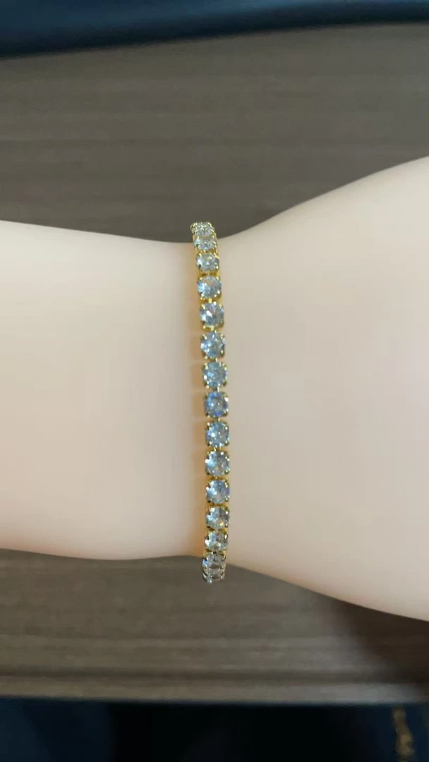 手链 女款单排锆石黄铜简约手链金色小众银色镶嵌首饰彩色精美