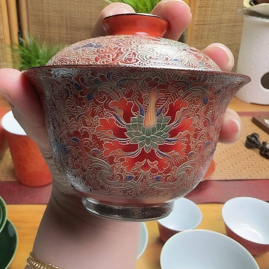 陶盖碗珐琅彩西番莲