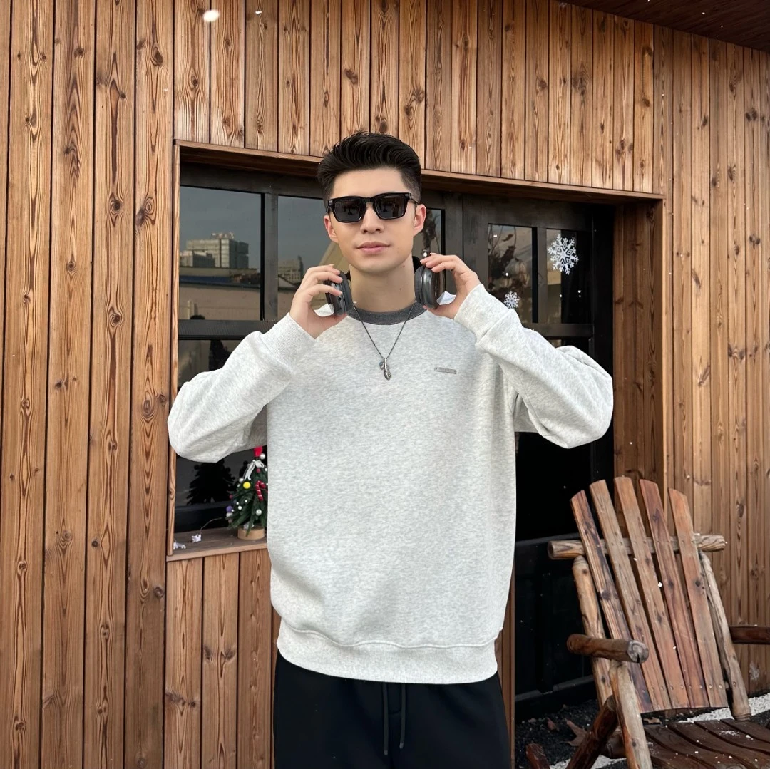 【C&H】25SS新款撞色圆领简约小标卫衣软糯秋冬时尚打底男W7323