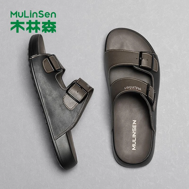 木林森一字拖拖休闲潮牌男鞋平底男士外穿透气凉拖两穿复古新款