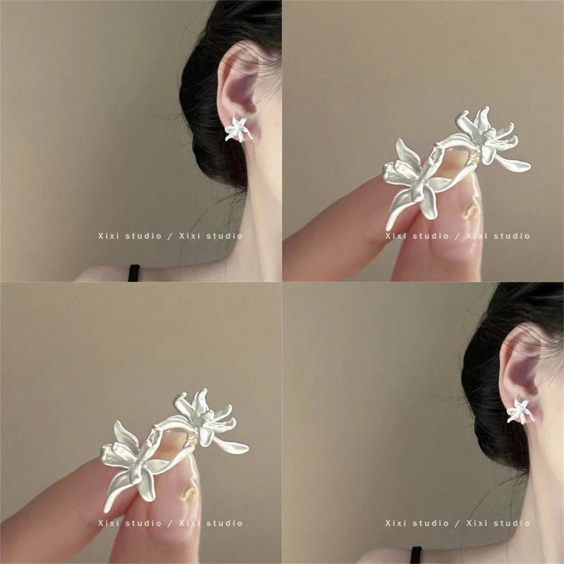 合金耳饰 许愿流星！甜美鸢尾花耳钉！设计感花朵耳环简约百搭