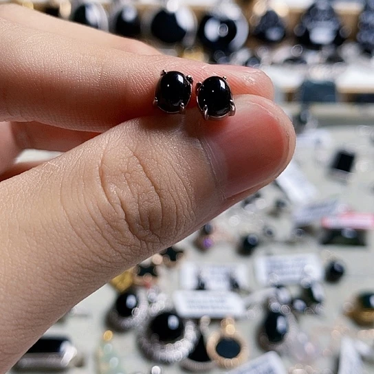 翡翠银S925镶嵌耳饰?*缅甸天然a货墨翠