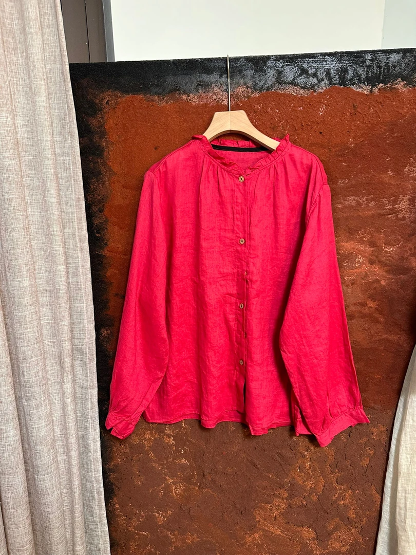 极简风纯色单排多扣森系长袖衬衫上衣小衫傣族风格胸围125衣长63