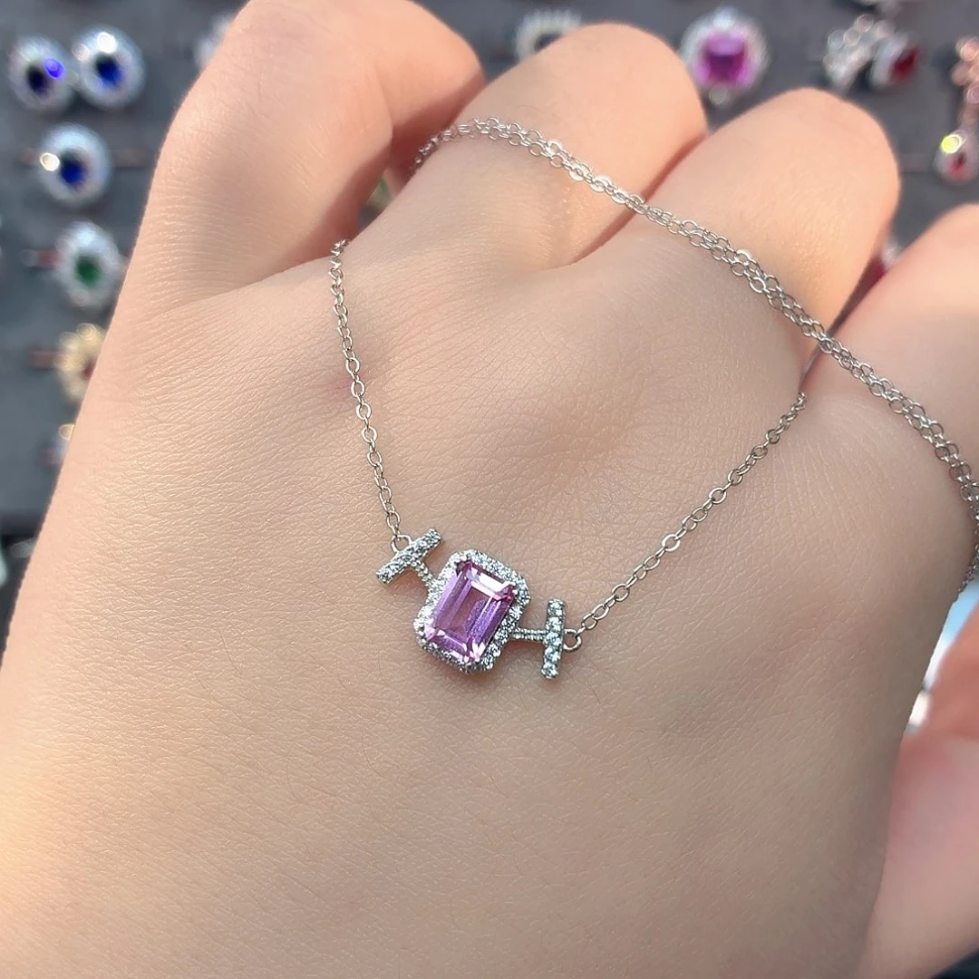 坠链均925银培育帕帕拉恰色粉蓝宝