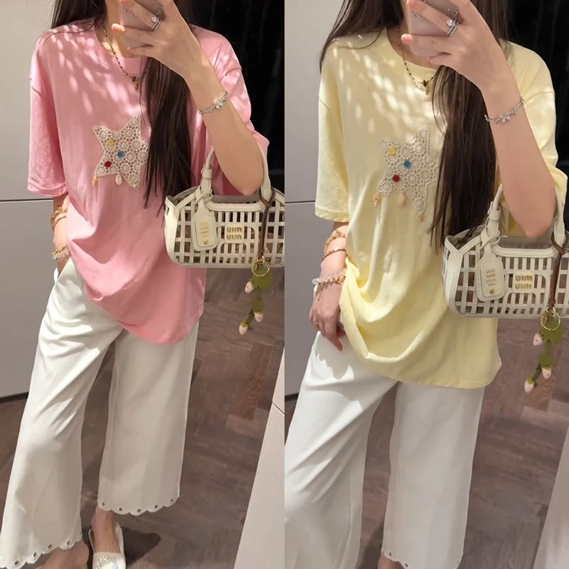 【mimius】P 幸运星～蕾丝小贝壳短袖T+花边九分裤（松紧腰）G05200