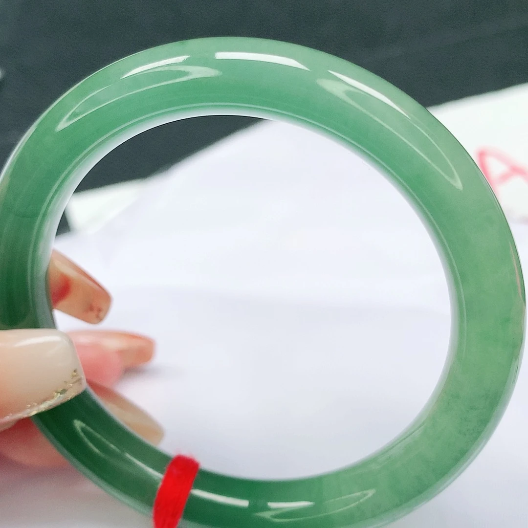 未镶嵌手镯翡翠玻璃底冰绿圆条86