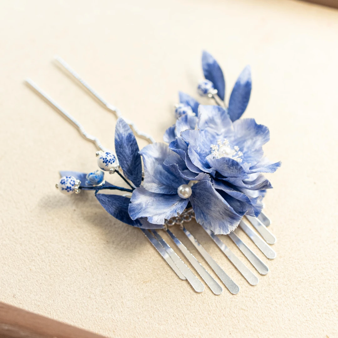非遗绒花手工原创【青花瓷】发簪盘发簪子古风汉服旗袍盘发汉服发饰