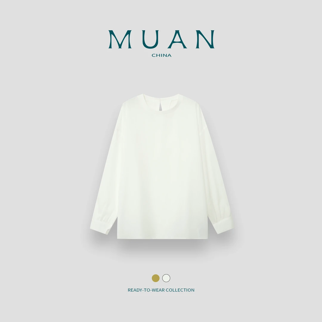 木岸MUAN：《格林长袖T》定制宽松亚麻长袖百搭圆领简约上衣YJ-23957