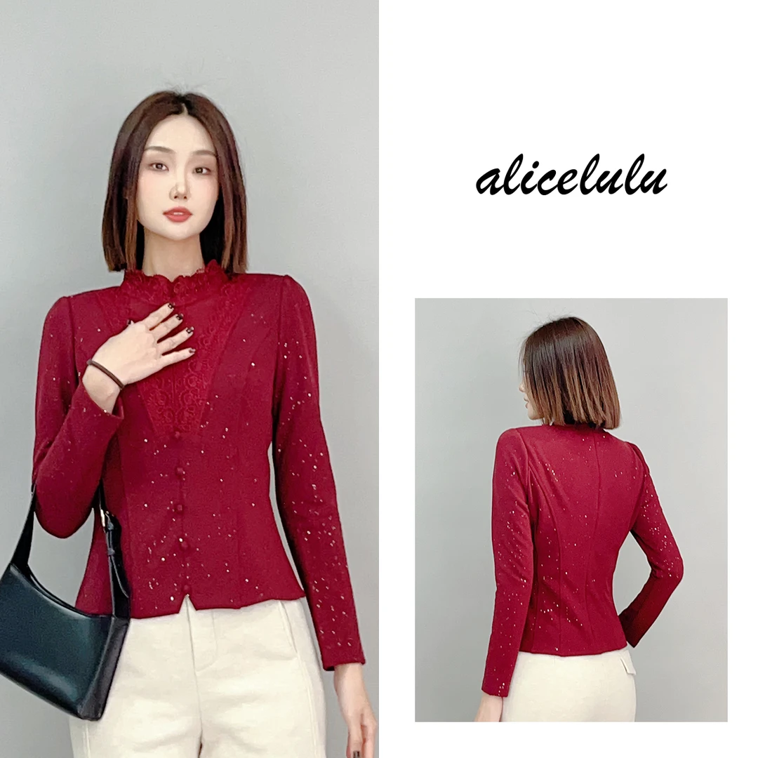 1 ALICE 杯酒人生衬衫 优雅烫钻 蕾丝花边 S2141299E