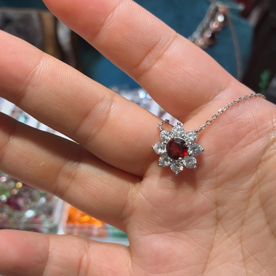 颈饰石榴石银S925镶嵌