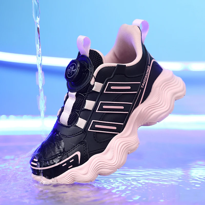 女童秋季老爹鞋皮面防水运动鞋男女童软底轻便透气跑鞋儿童防滑鞋