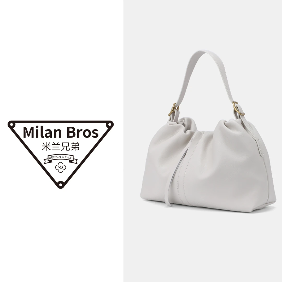 【米兰兄弟】头层牛皮hobo云朵包白色