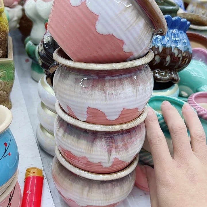 多肉绿植陶瓷花盆9.9包邮，有孔