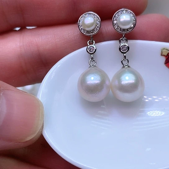 银S925镶嵌淡水珍珠耳饰