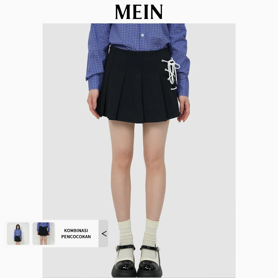 [MEIN] 运动少女系列 女士学院风褶皱设计高腰侧抽绳短裙 92059