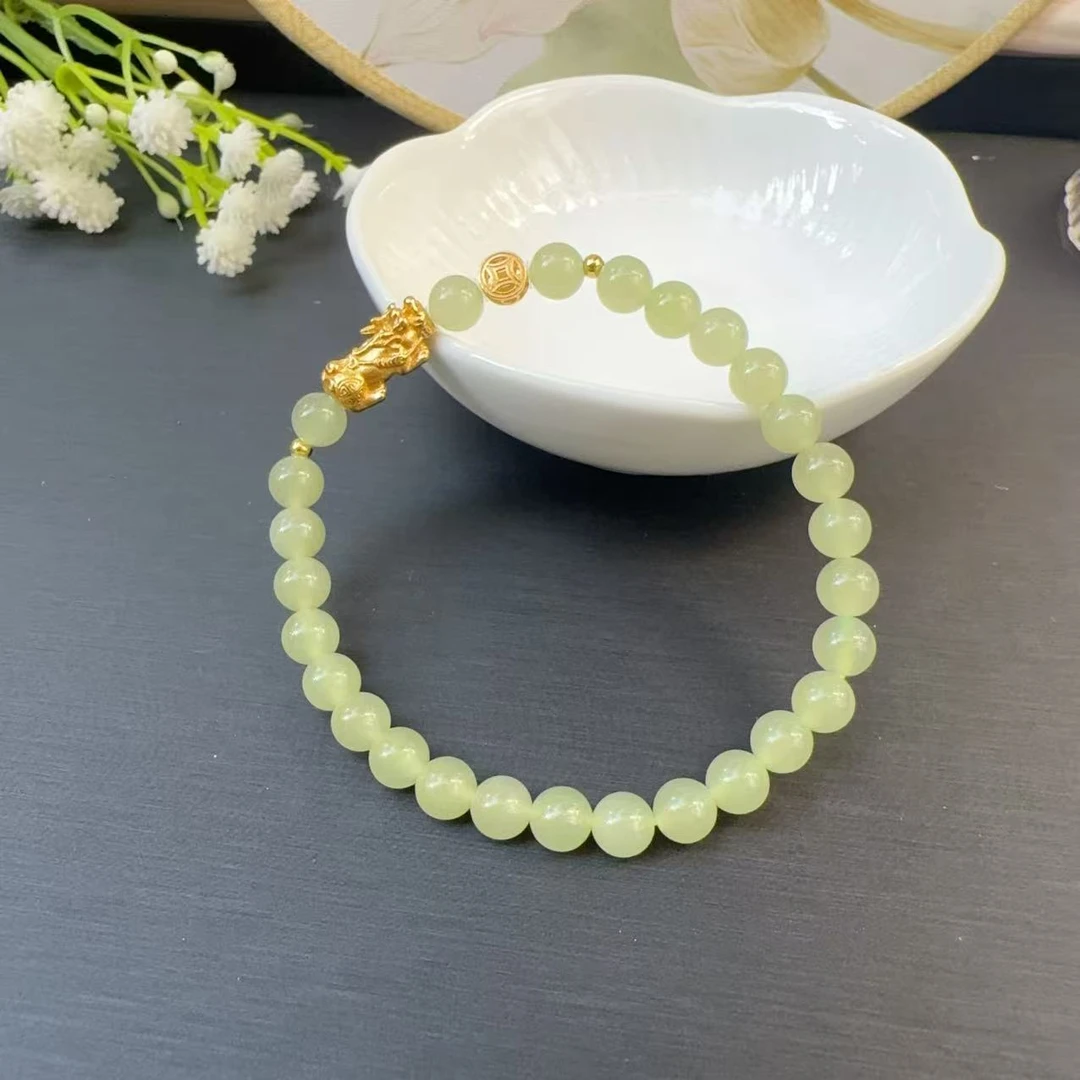 【麦子家族双11抢先购】天然和田玉S925银卡6手串时尚礼物 D2873