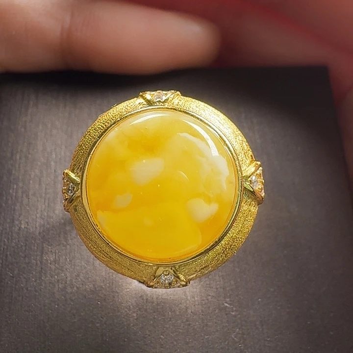 蜜蜡银S925镶嵌戒指戒指