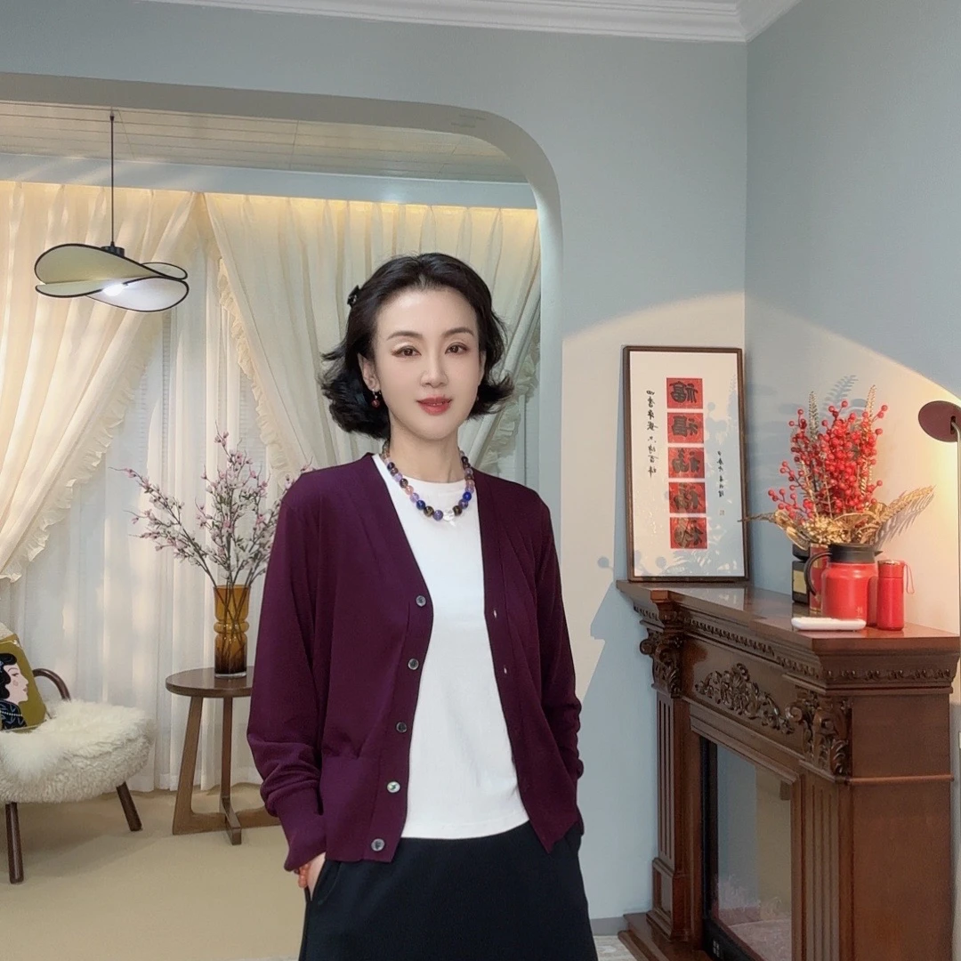 JL-81035-1【100%莱赛尔天丝】针织开衫 显瘦上衣 气质百搭V领开衫