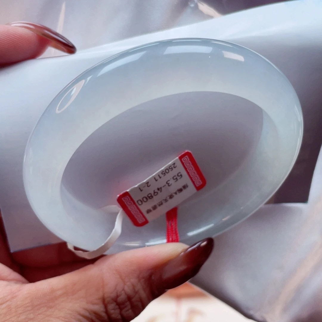 翡翠手镯未镶嵌纯净冰透起光白月光55.5敏09