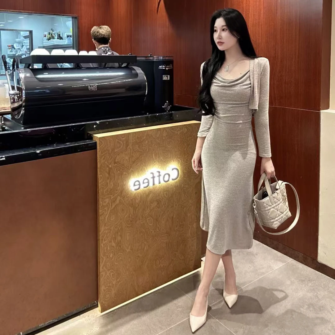 金迪 定制 韩系佳人气质姐姐燕麦色 两件套装