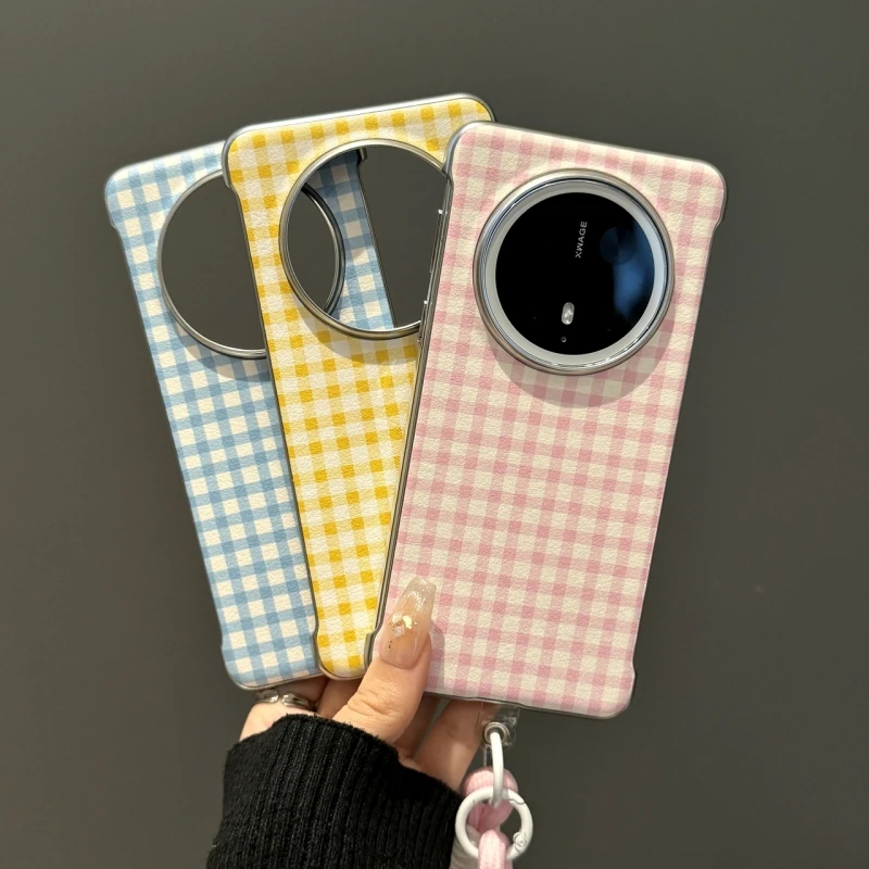 韩风简约粉蓝黄格纹适用华为mate70pro手机壳Pura70新款mate60pro