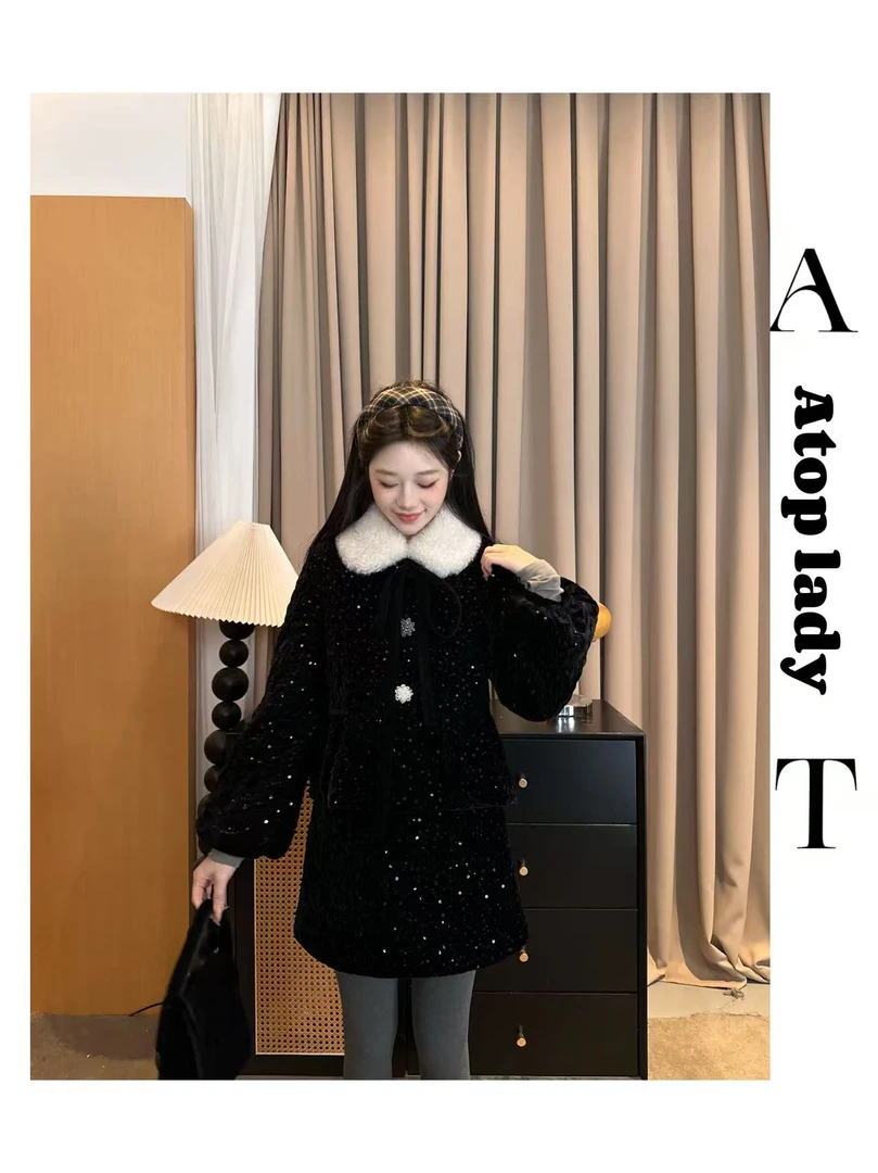 周周【星迹城堡】NEW 冬季新年战袍毛呢羽绒内胆 甜美气质千金风