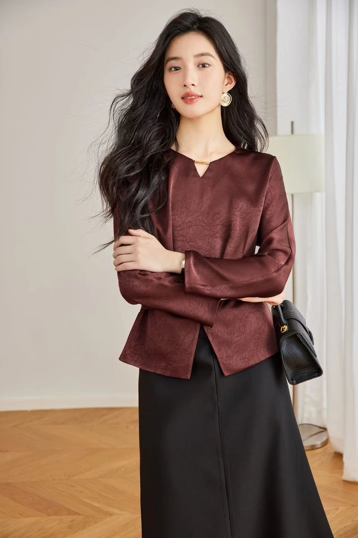 〔怡怡家〕新款收腰气质缎面衬衫1361