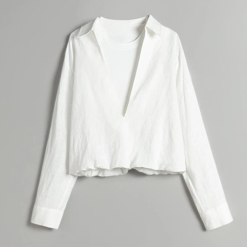 设计师原创蚕丝亚麻衬衣时尚优雅百搭上衣