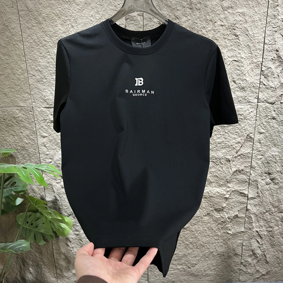 男士春夏新款洋气简约印花字母时尚短袖T恤百搭潮流圆领修身上衣