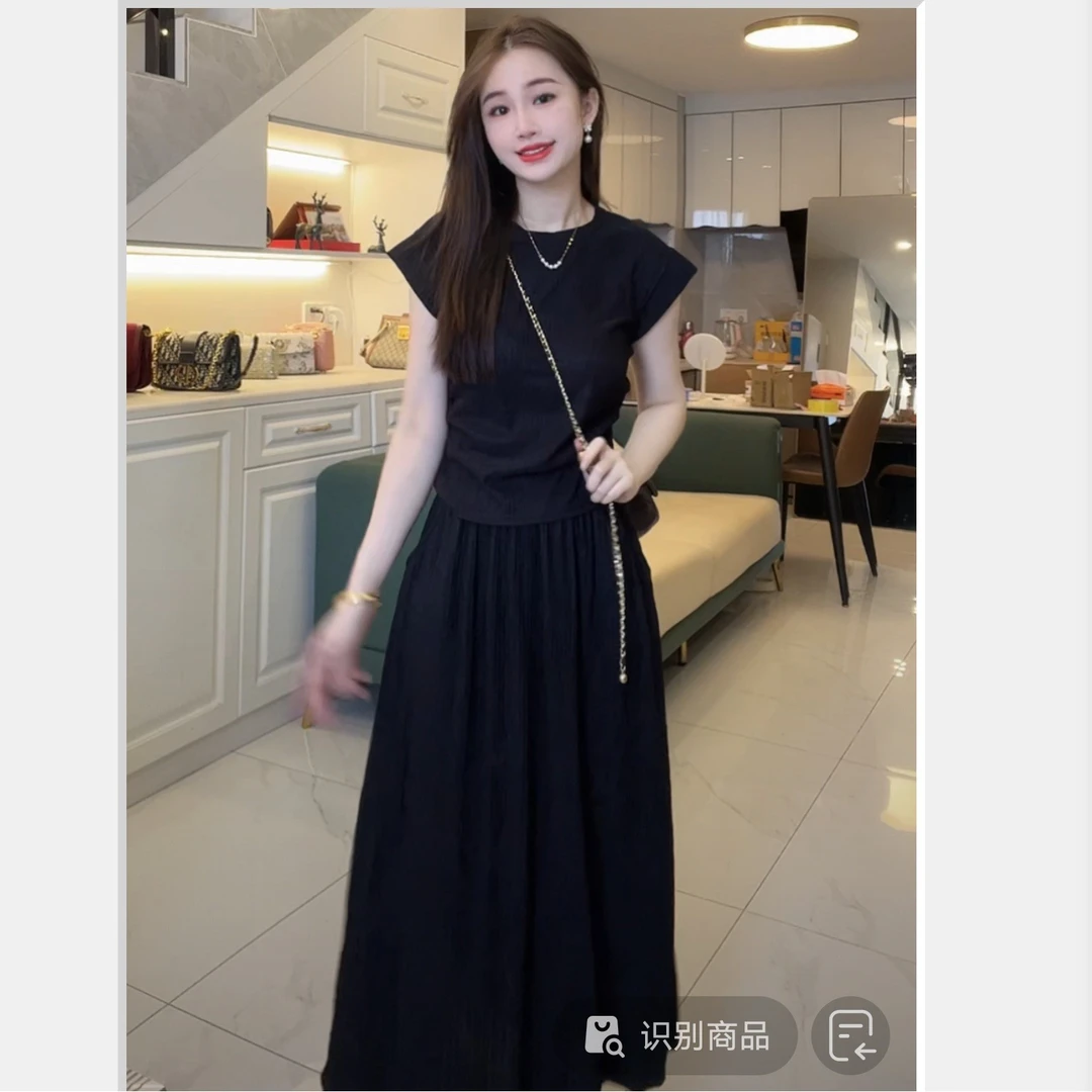 新款夏季无袖显瘦长裙套装简约气质禅意风两件套裙子
