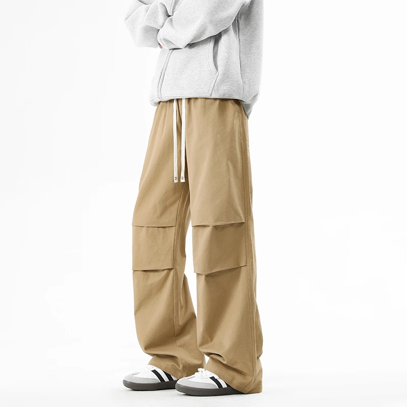 美式伞兵裤男士夏季男裤宽松休闲长裤垂感百搭纯棉直筒裤阔腿裤子