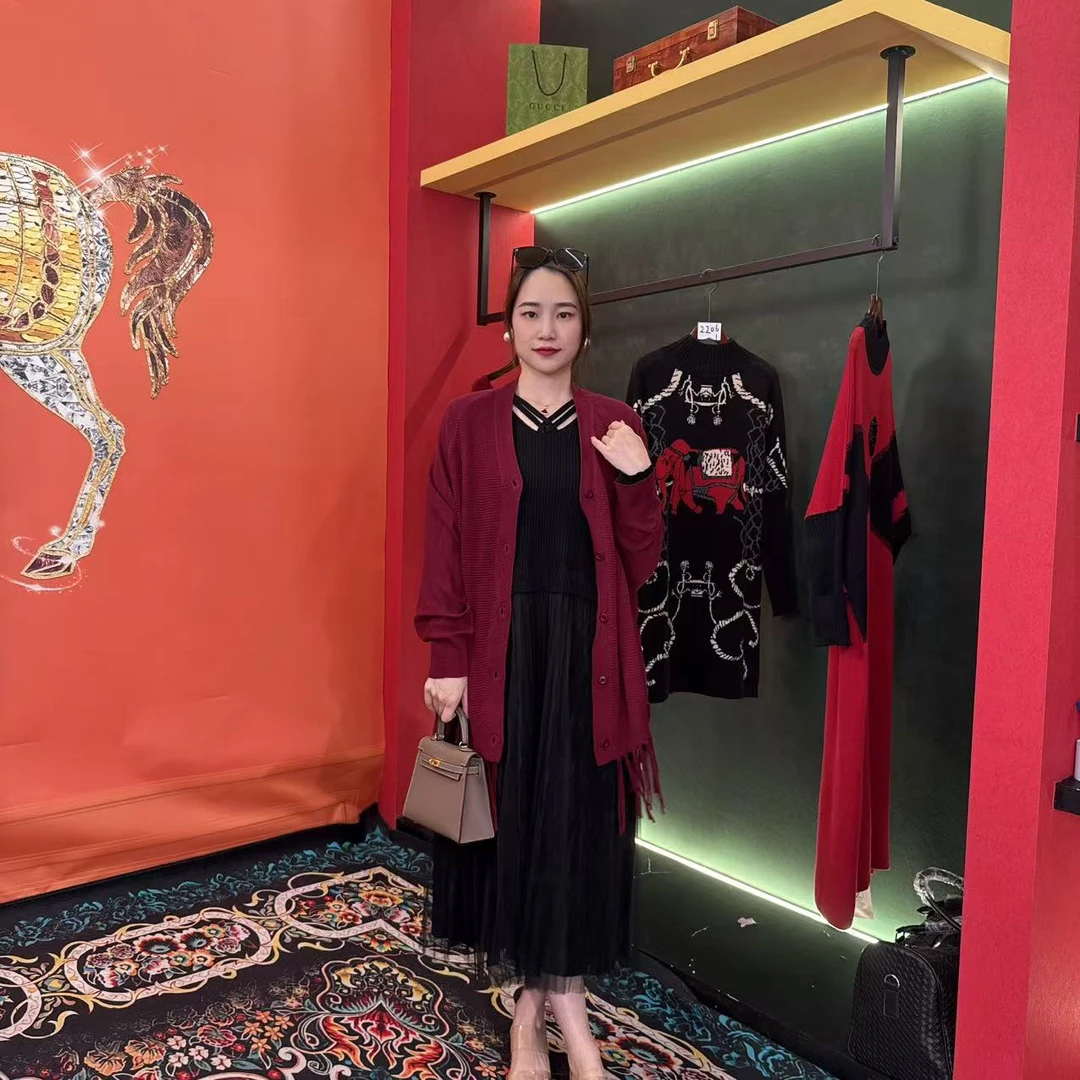 1219 修身多宝大码气质减龄长款A字裙子秋冬季女装连衣裙外套