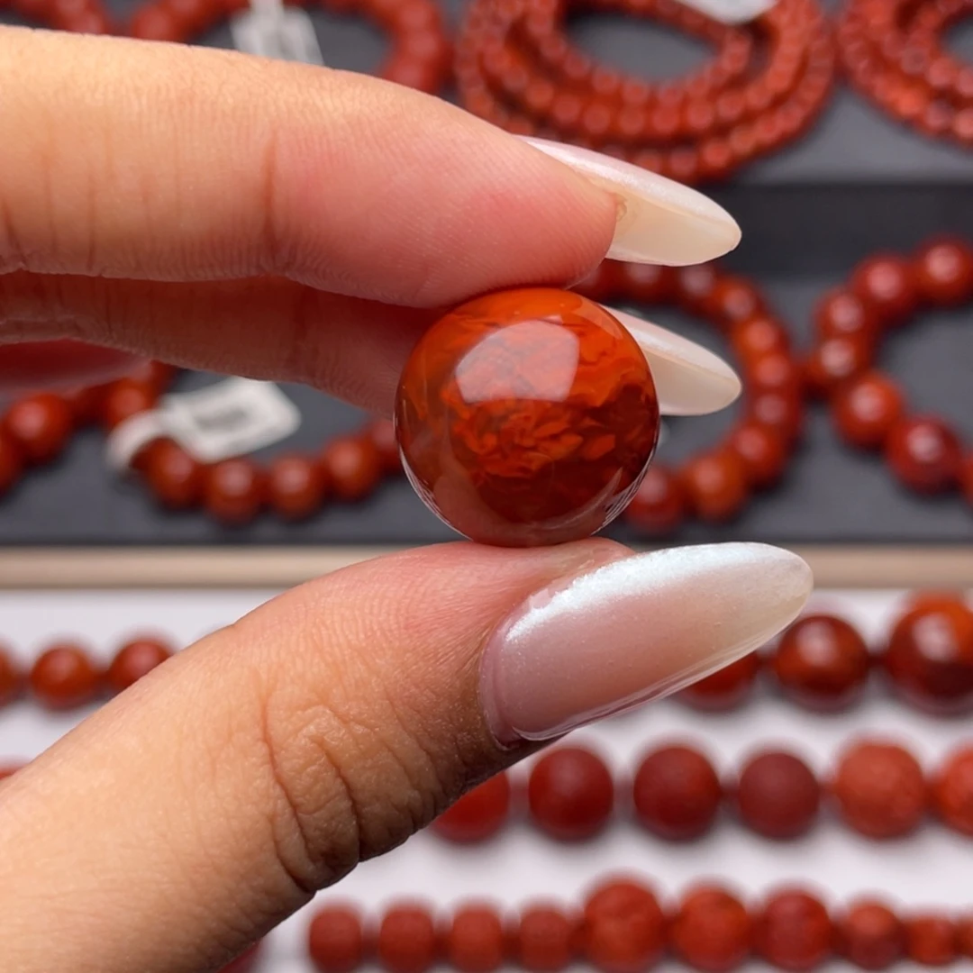 南红玛瑙未镶嵌手串Y17.5mm妖孽牛血火焰单珠