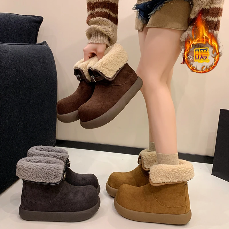 厚底雪地靴女2025冬季新款时尚加绒加厚保暖小个子勃肯一脚蹬棉鞋