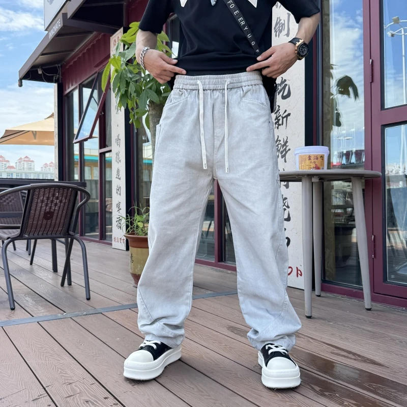 水洗潮牌休闲裤百搭复古直筒裤流行宽松牛仔秋冬穿搭美式迷彩弯刀