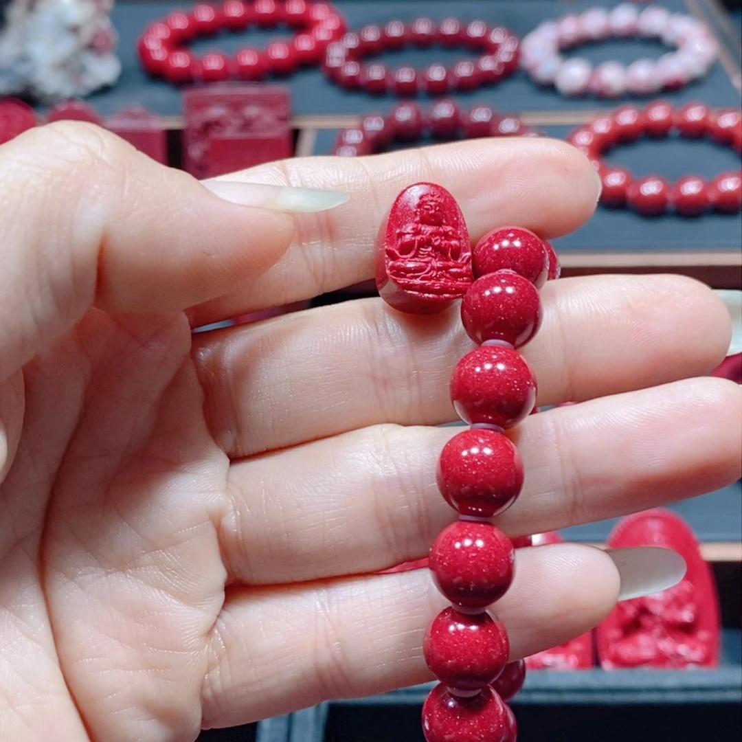 天然辰砂红晶砂卡10生肖虎