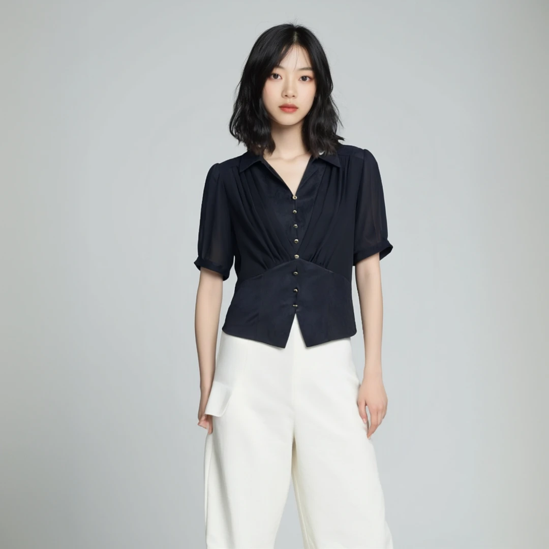 S299女装衬衣西装内搭小衫收腰修身设计感