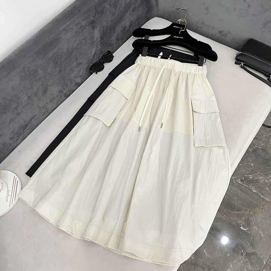 【工装风】百搭休闲松紧腰半身裙-2415