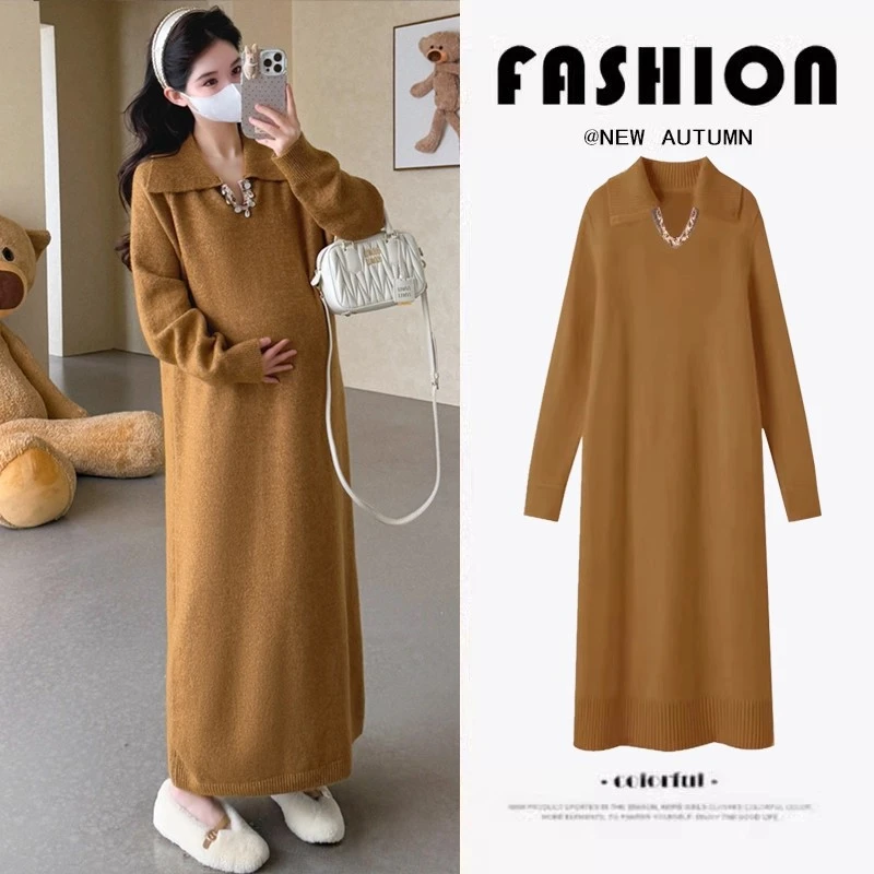 韩版2025秋季新款宽松毛衣连衣裙女显瘦过膝长袖秋冬季孕妈穿搭
