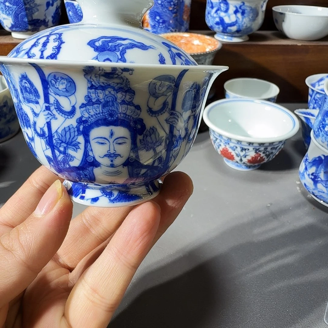 星***锦泥塑盖碗手工手绘