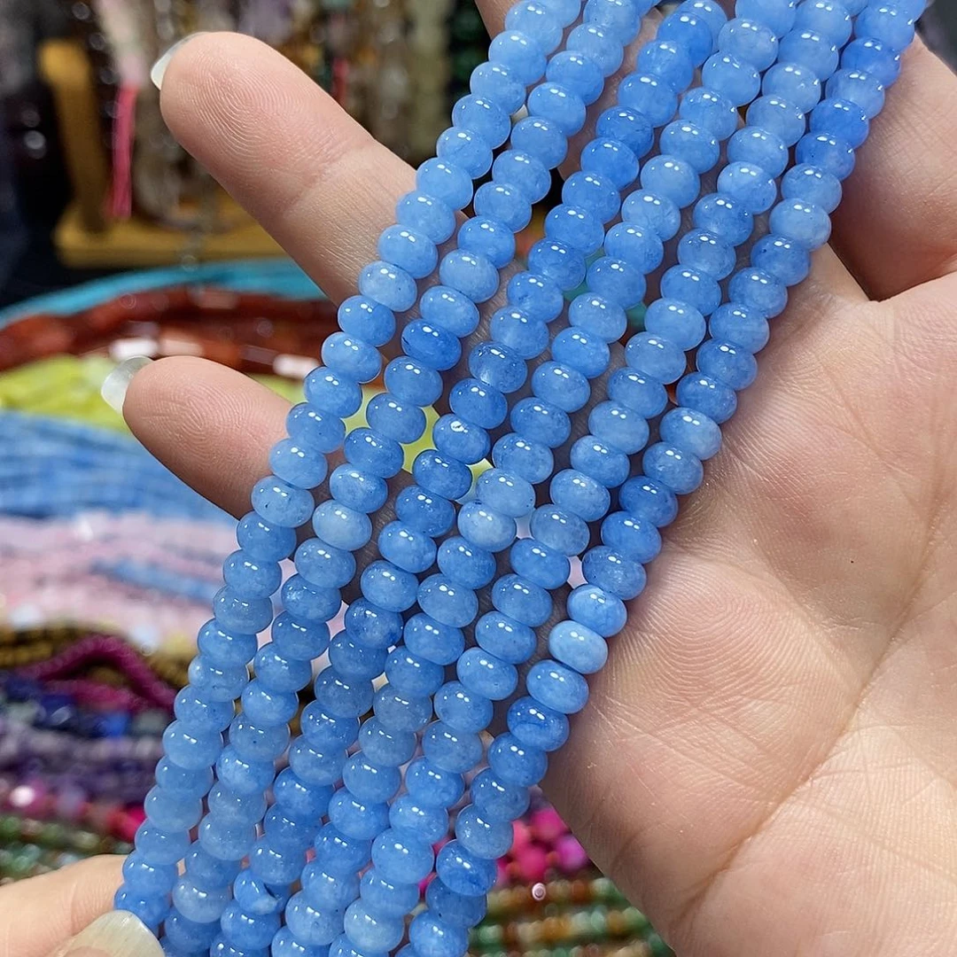 玛瑙/玉髓未镶嵌珠宝半成品海蓝玉算盘一条卡6mm