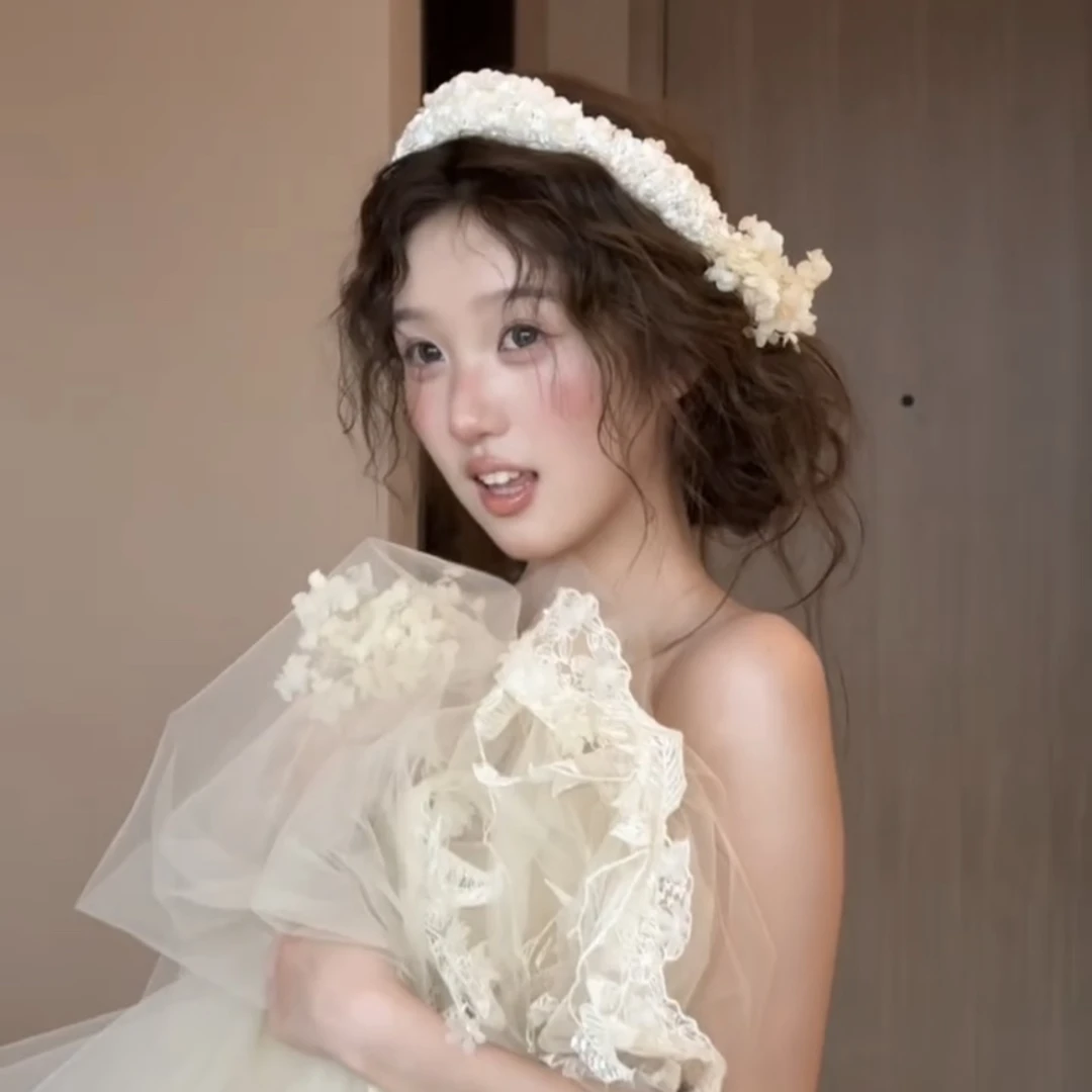 1391 手作铃兰串珠花瓣发箍发冠新娘结婚森系婚纱礼服旅拍头饰